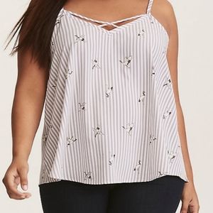 GREY & WHITE STRIPED CRANE PRINT CAMI